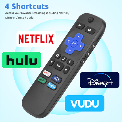 Quick Access to Your Favorites - Enjoy convenient shortcuts for Netflix, Disney+, Hulu, and Vudu directly from your remote. Stream effortlessly with just a press of a button.