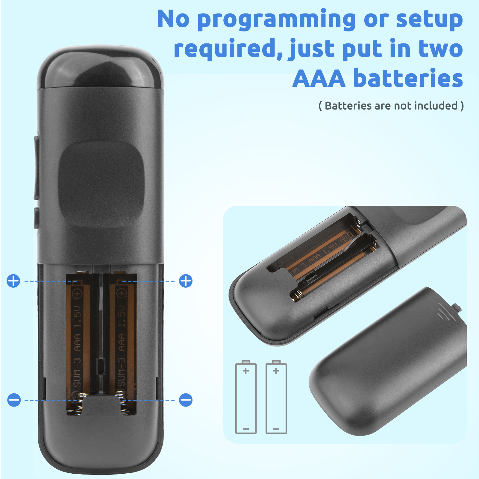 No Hassle Setup - Simply insert two AAA batteries (batteries not included) and start using your remote. No programming or setup required, ensuring effortless compatibility with your Roku TV.