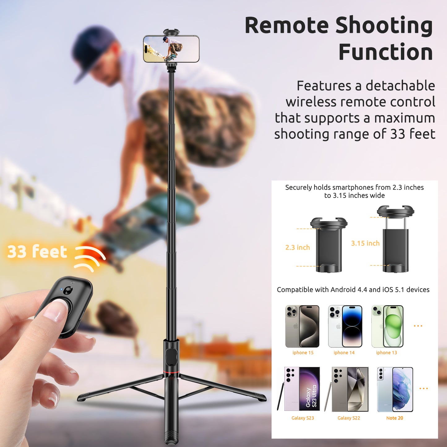 Tripod & Portable Selfie Stick with Remote, C10